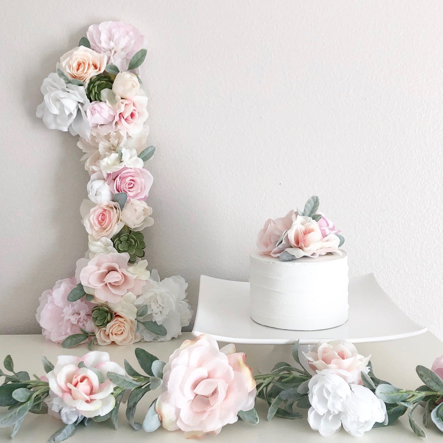 First birthday cake topper silk floral decor