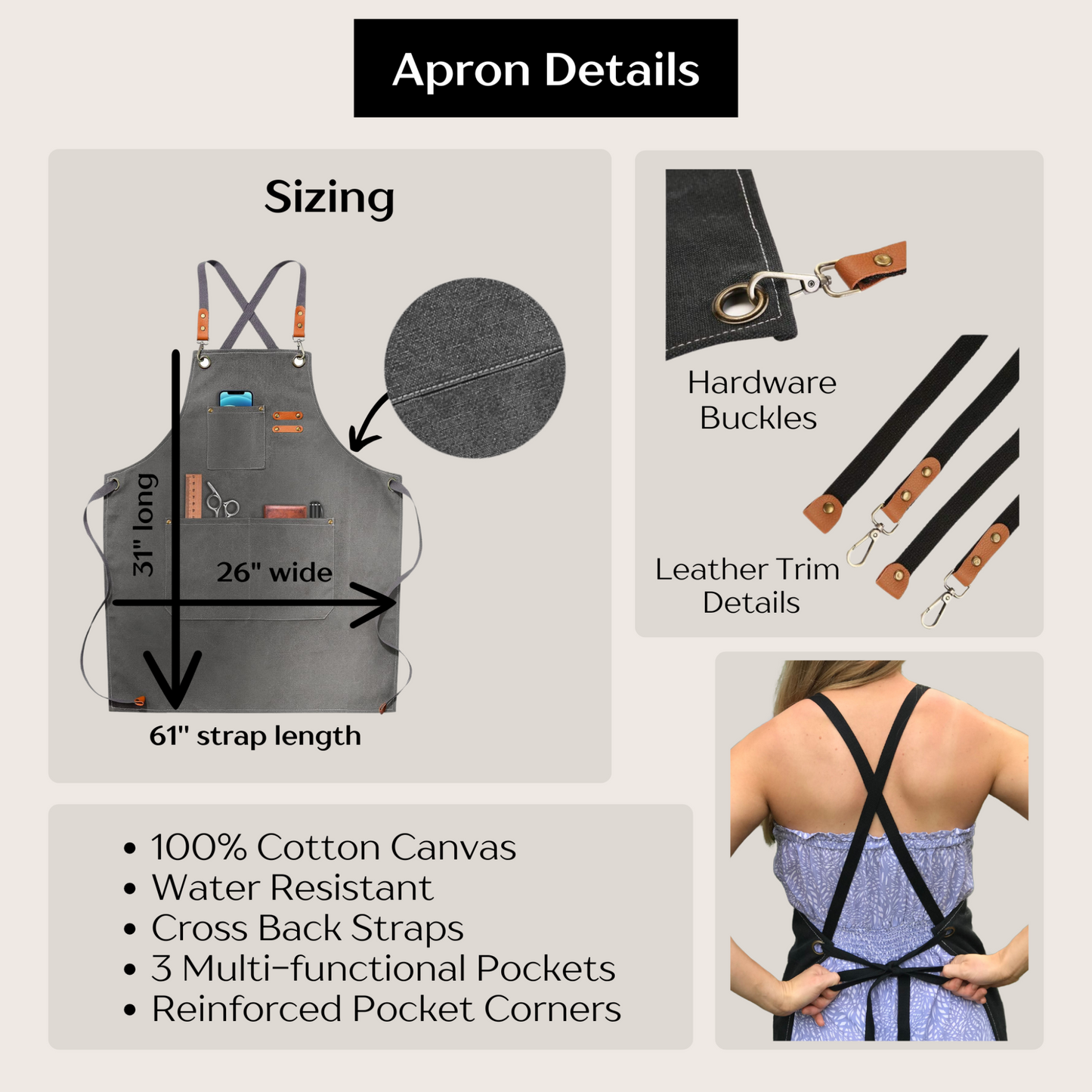 Custom Cotton Canvas Apron for Gardener Apparel with Pockets Gift Idea