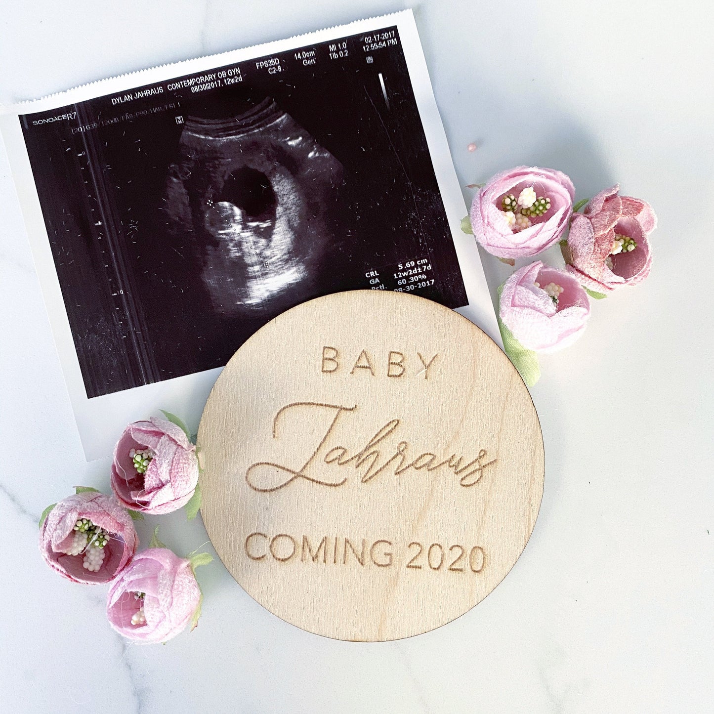 Custom pregnancy announcement wood plaque with family last name