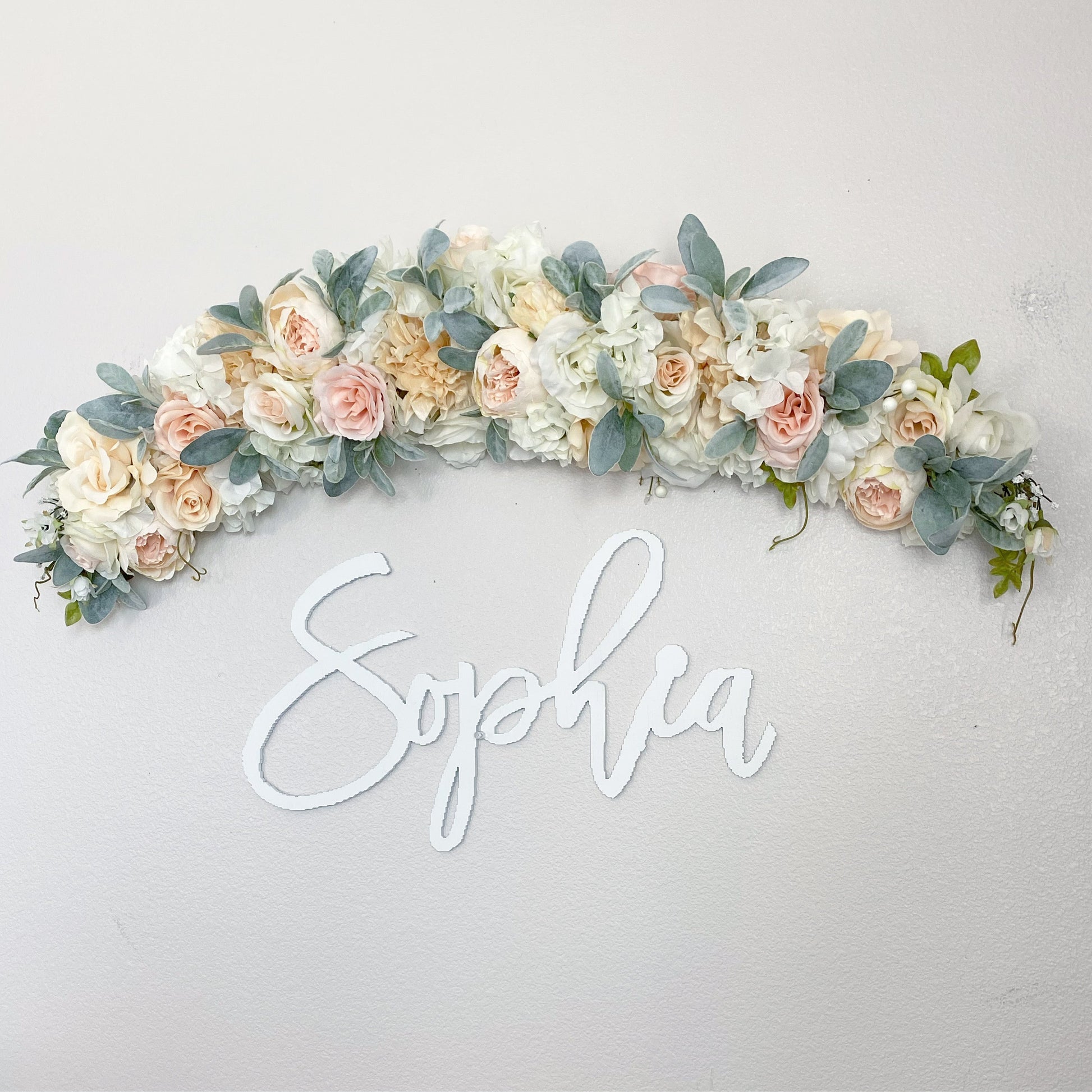 Custom floral swag in 30 or 48 inch size with faux flowers and greenery for weddings and nurseries