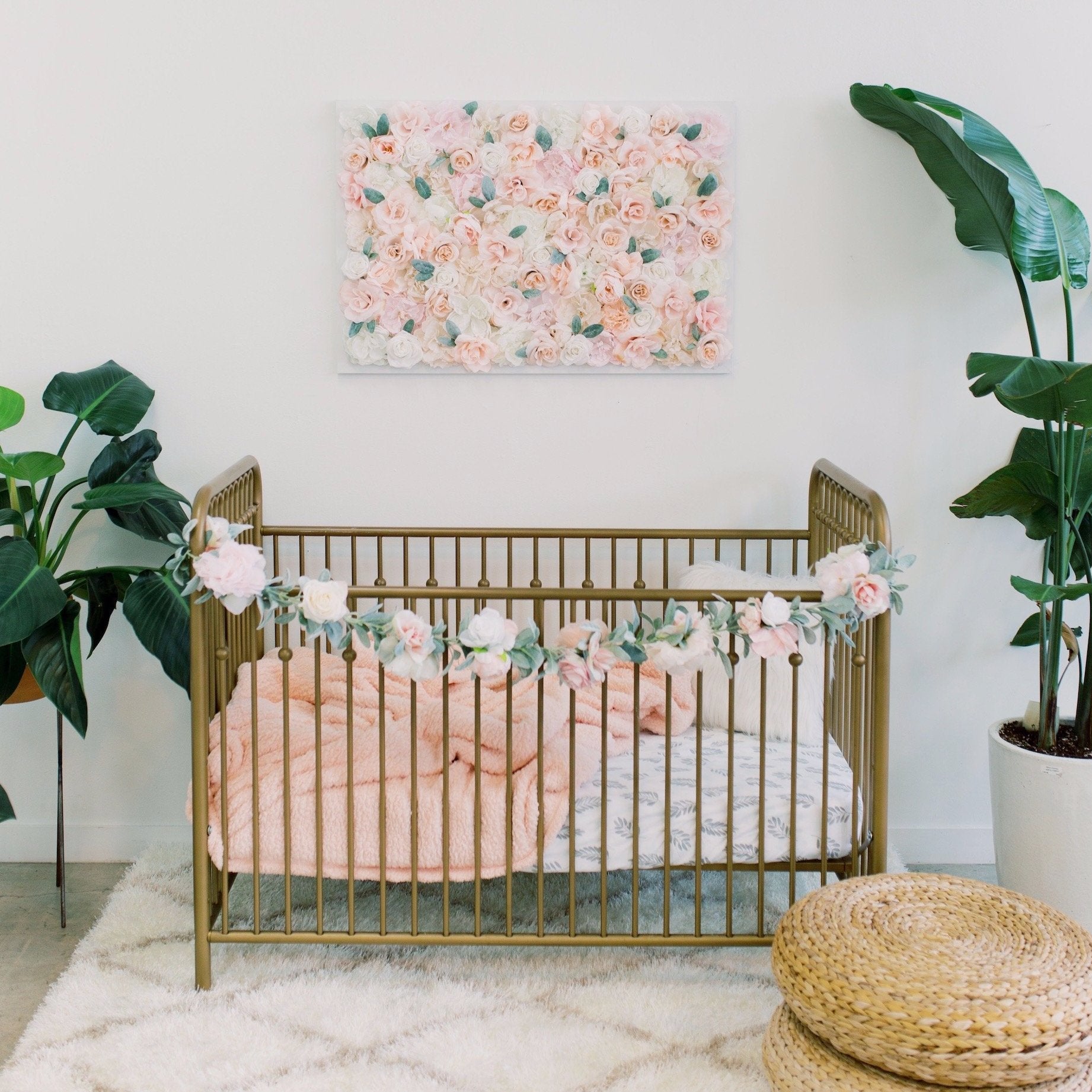 Blush floral garland shelf mantle