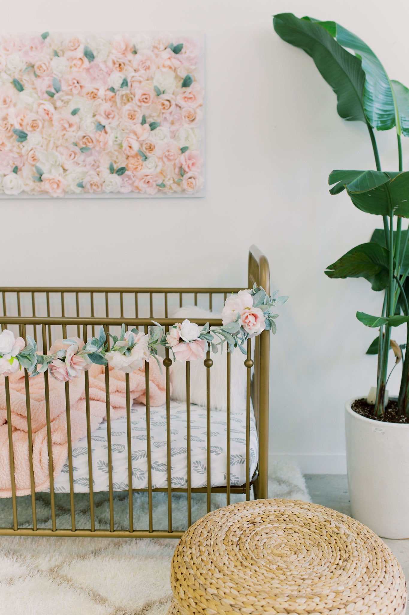 Boho nursery girl floral garland wall