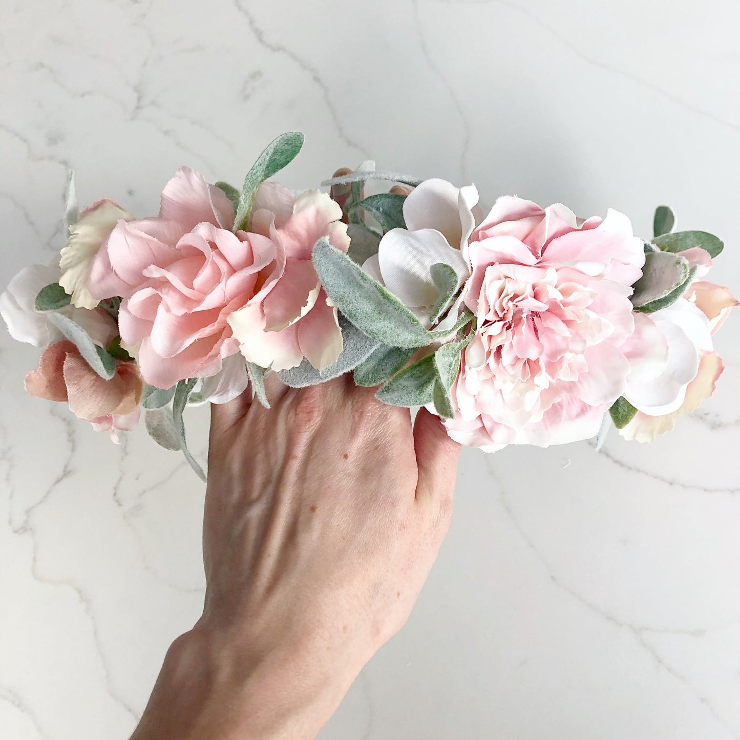 Bride artificial crown blush silk flowers