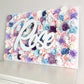 Luxe flower wall with name sign personalized decor