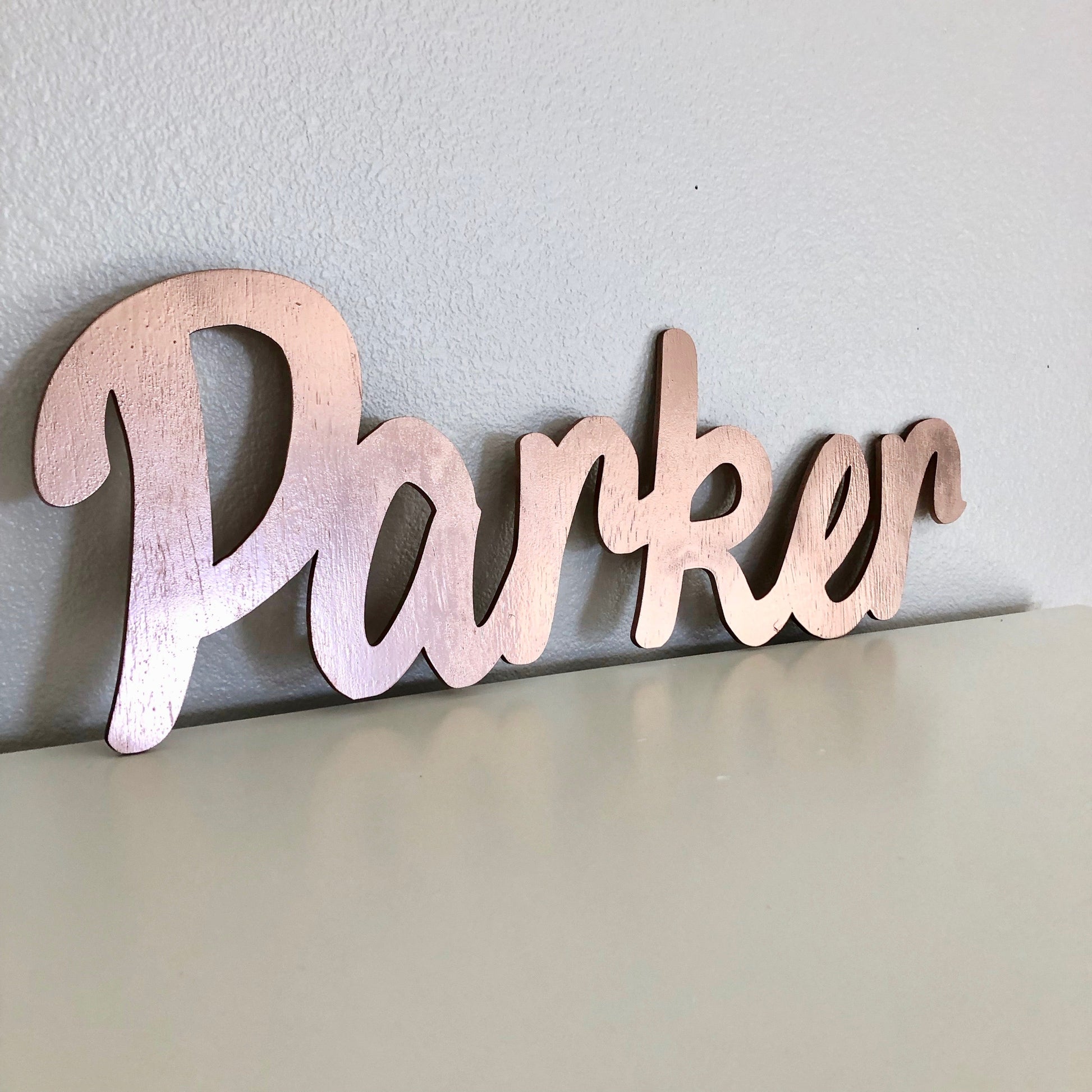 Rose gold wood name sign baby shower decor