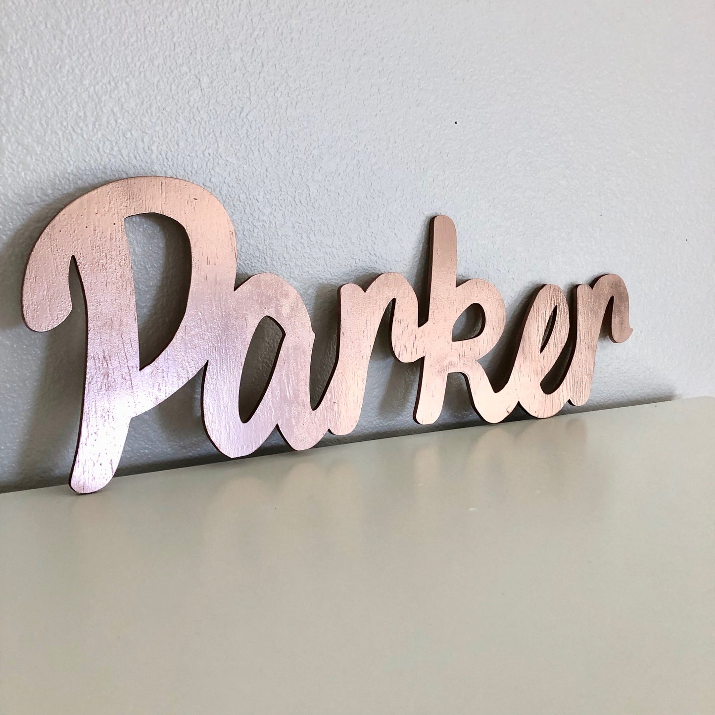 Rose gold wood name sign baby shower decor