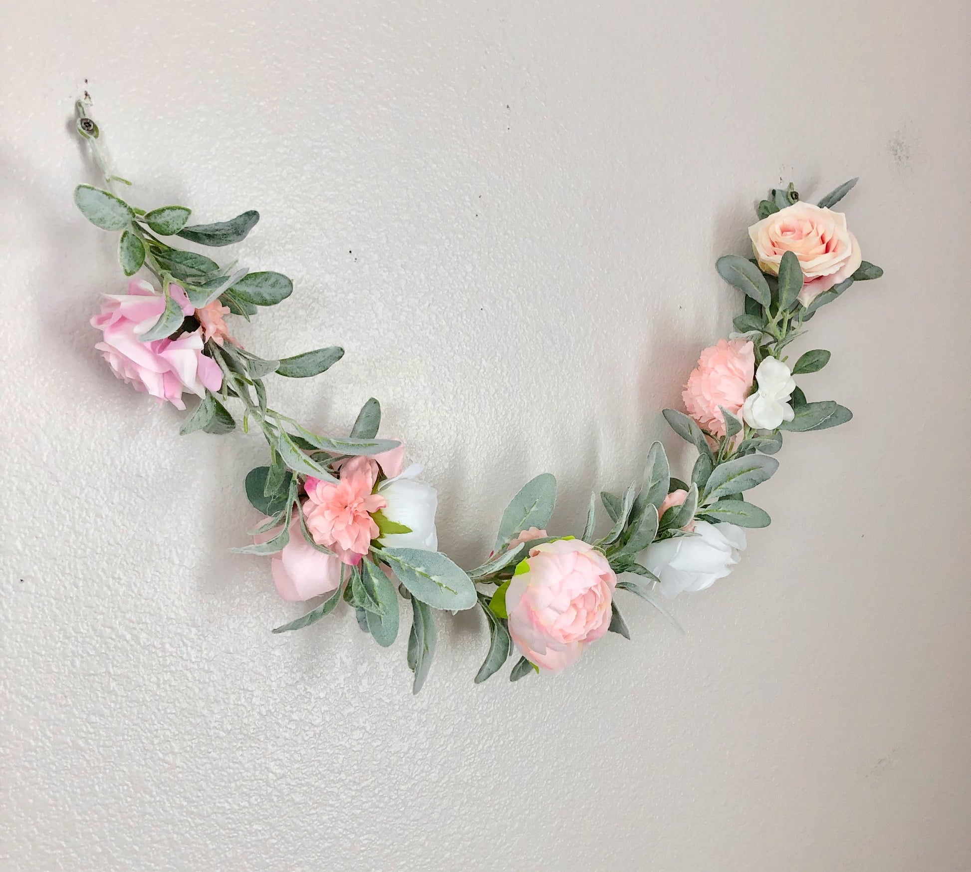 Wedding lambs ear peony garland boho decor