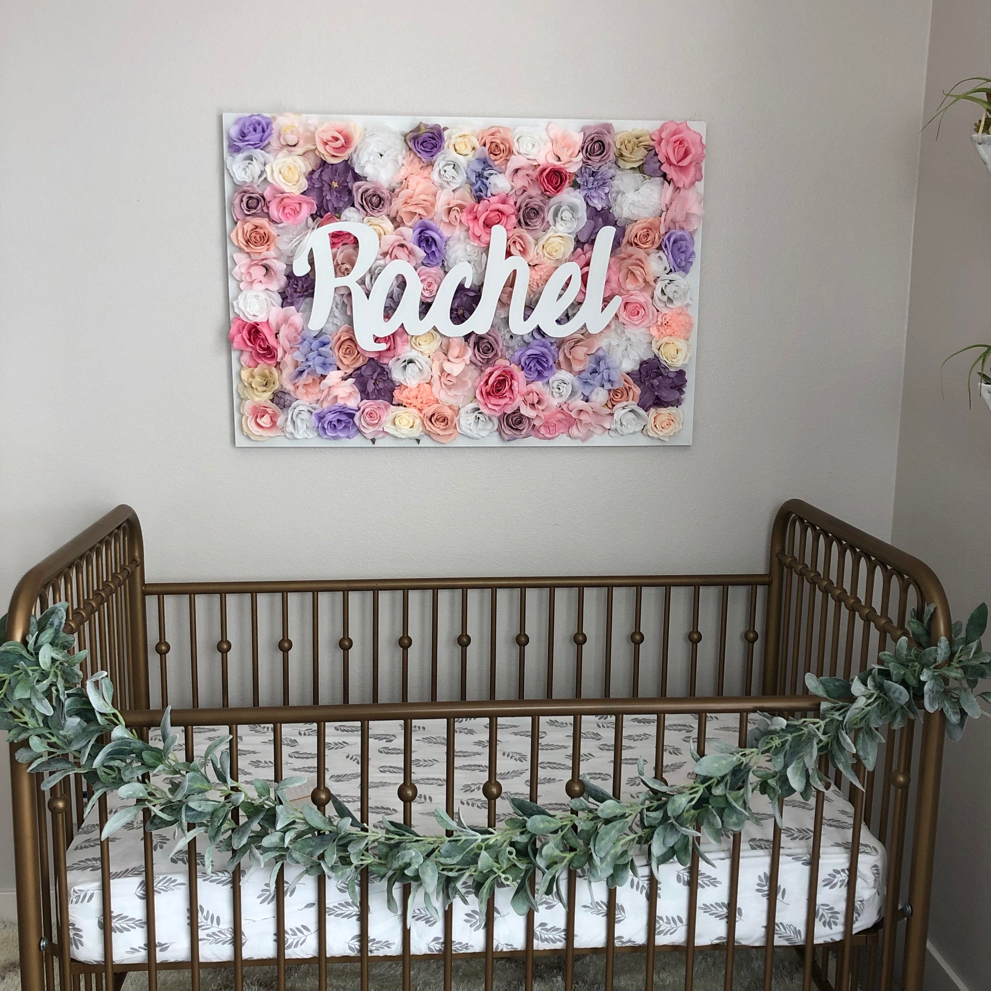 Girl room flower wall name sign floral wall art for teen bedroom