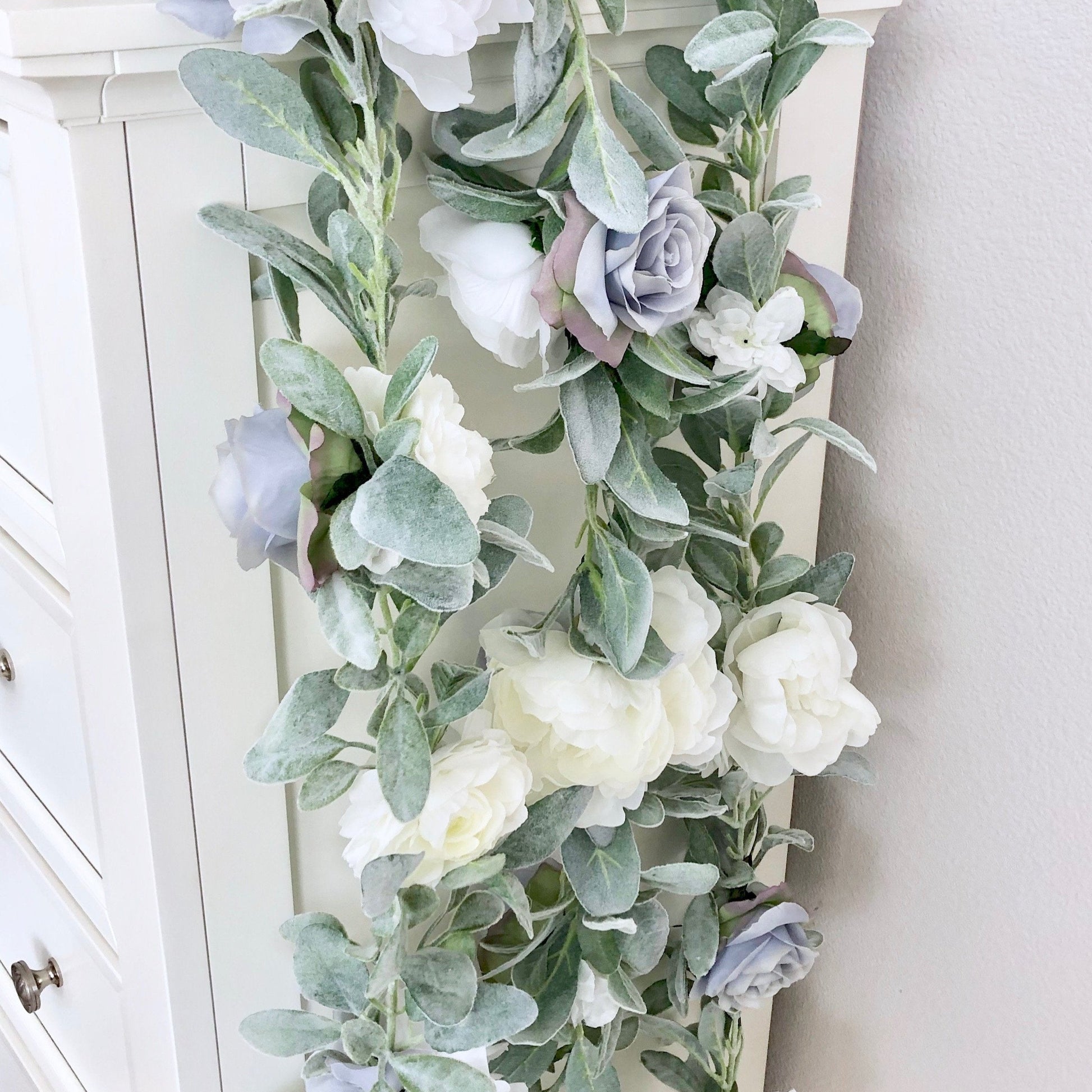 Dusty blue boho wedding floral garland flowers