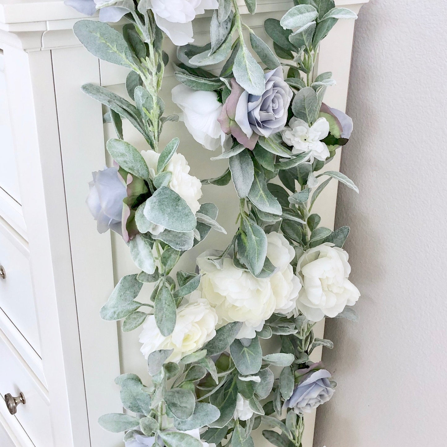 Dusty blue boho wedding floral garland flowers
