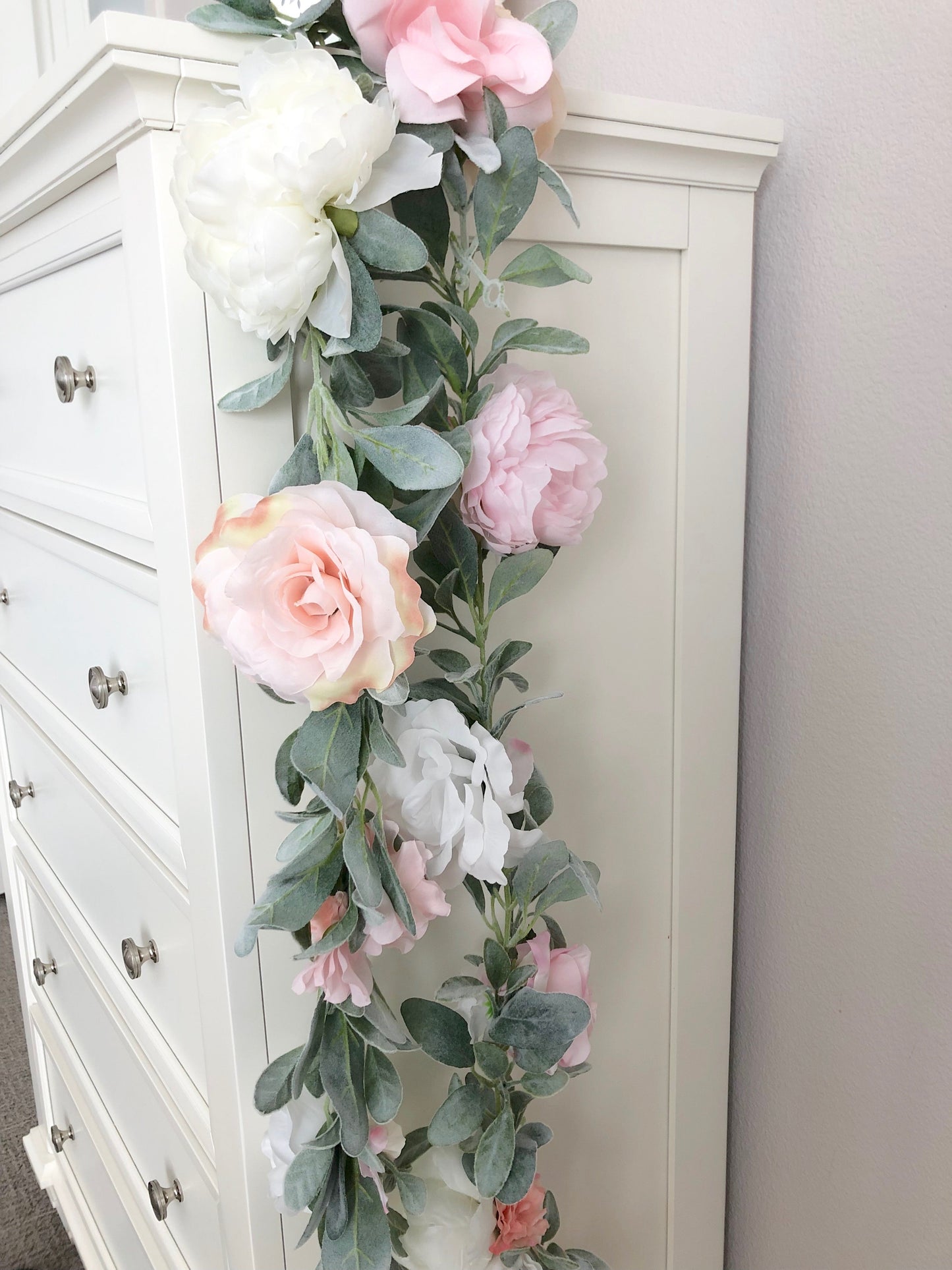 Boho baby shower garland rose peony flowers