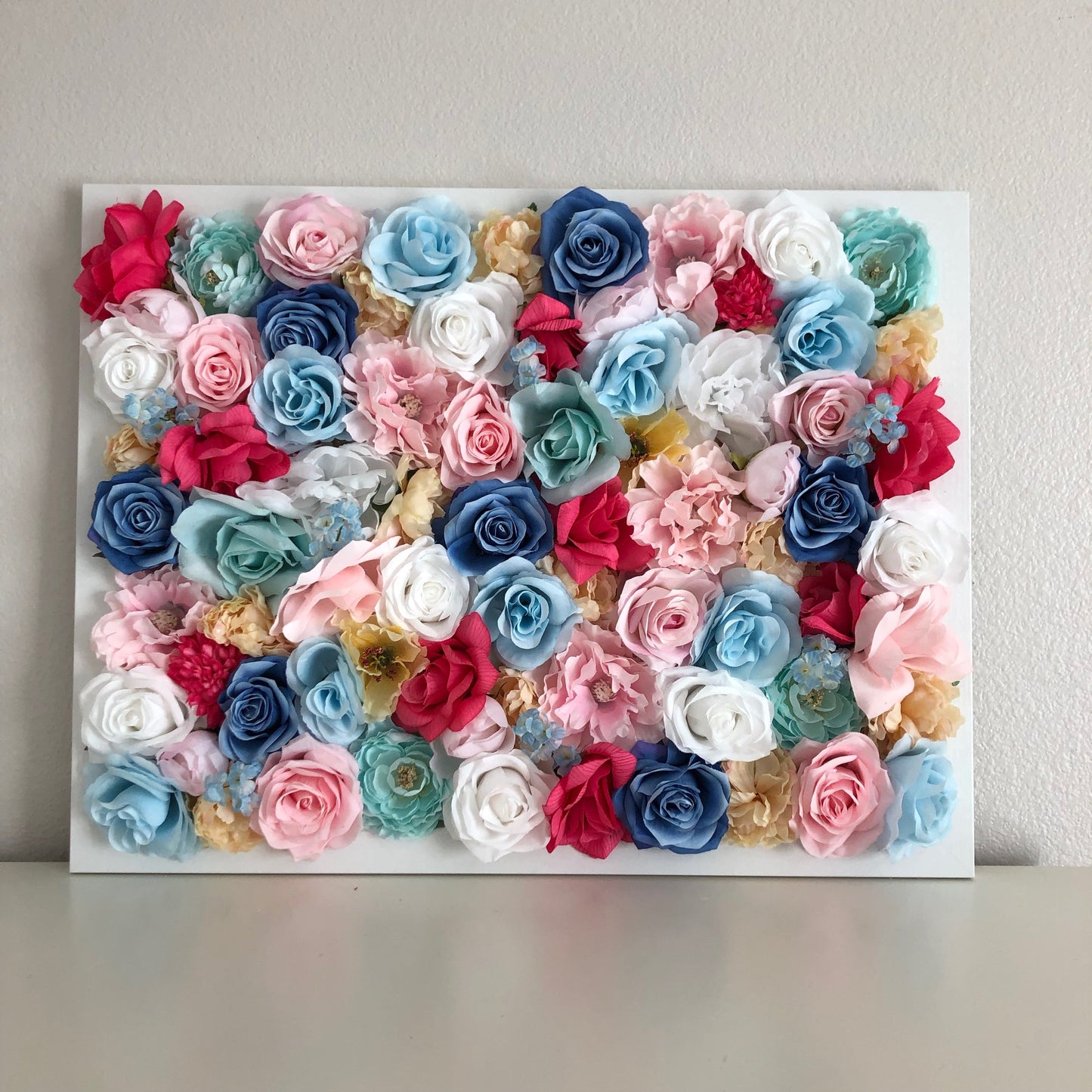 Rainbow luxe 3D flower wall celebration backdrop