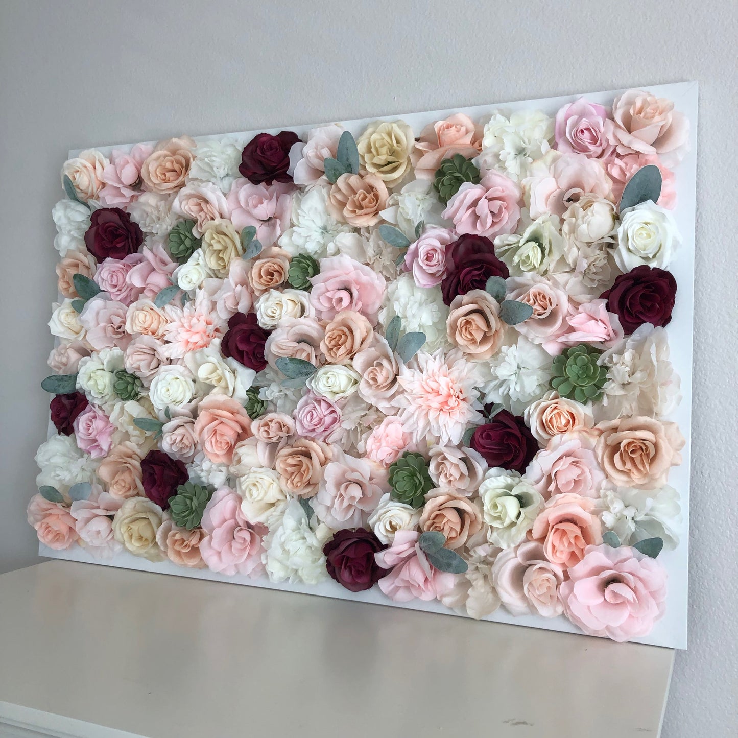Blush burgundy 3D flower wall wedding display art