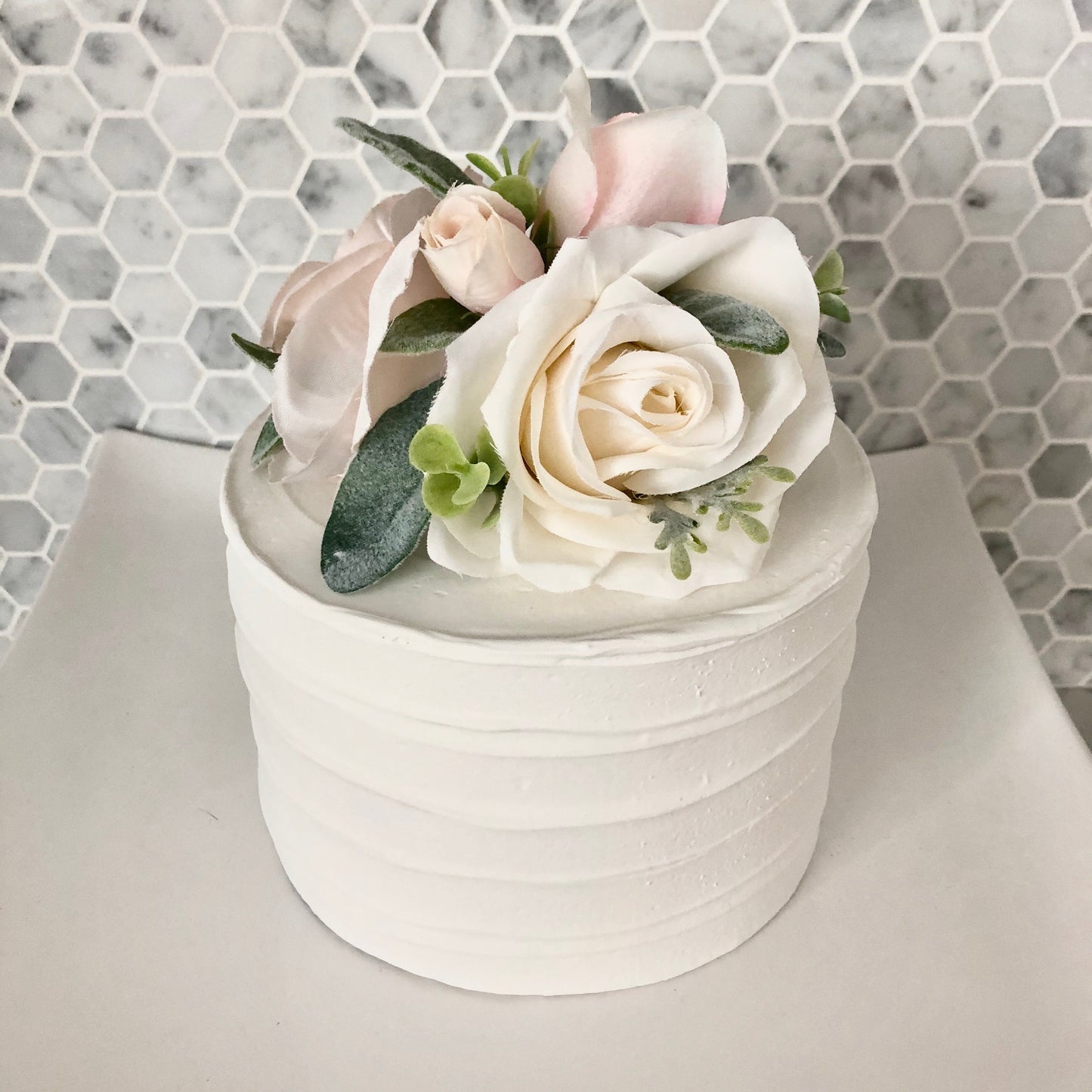Ivory floral wedding cake topper