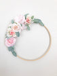Personalized floral hoop arrangement detail with silk flowers
