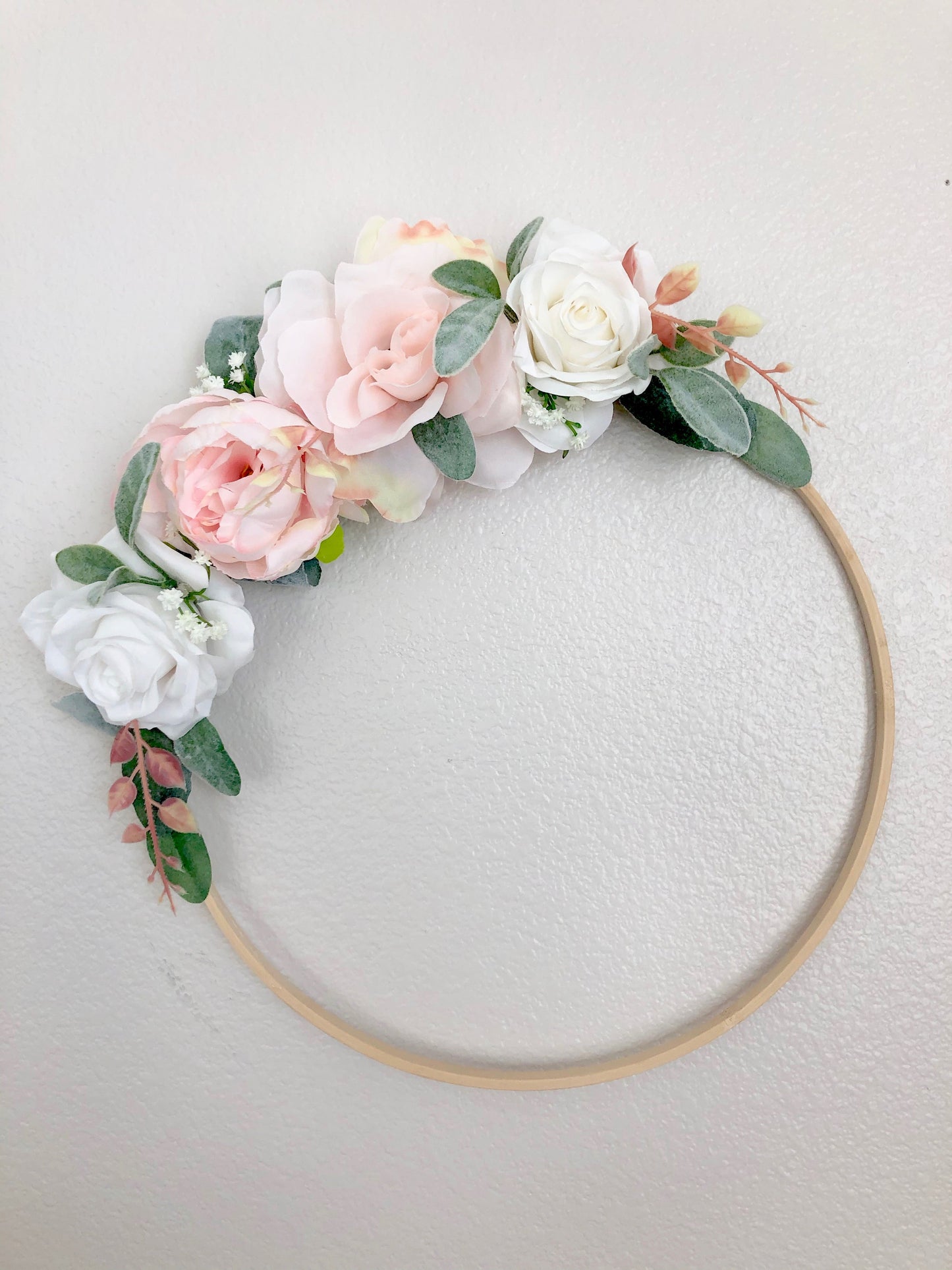 Personalized floral hoop with artificial flowers for nursery