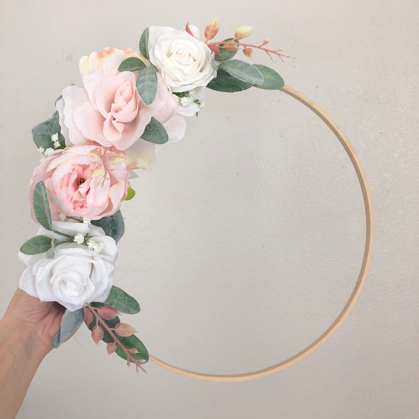 Custom baby name floral hoop wreath for bedroom decoration