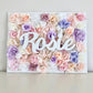 Multi layered 3D flower wall event backdrop with name sign