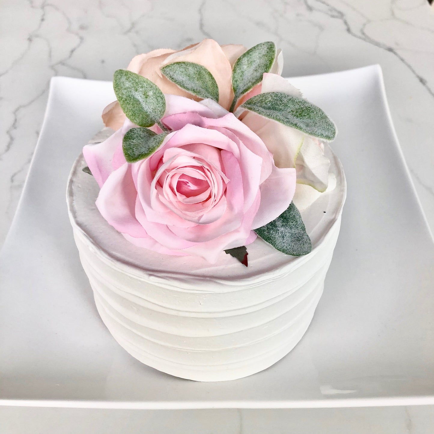 Floral birthday party cake topper silk flowers elegant
