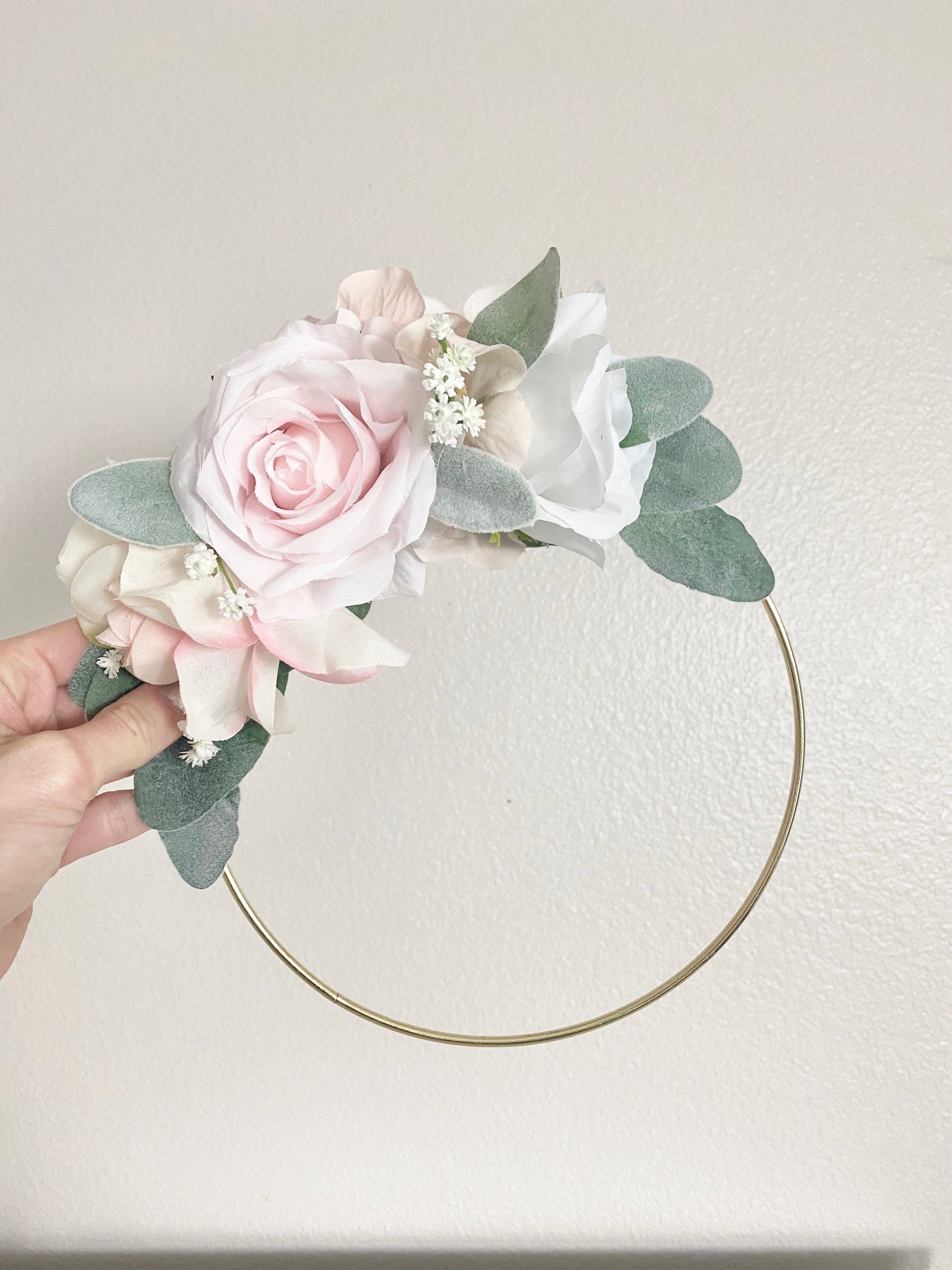 Floral hoop with custom baby name for nursery wall art