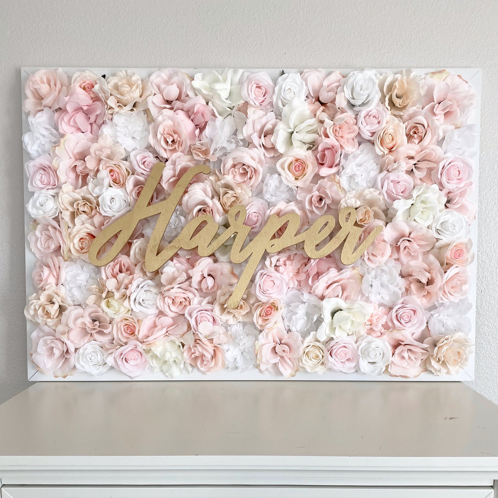 Custom floral wall name sign backdrop baby shower decor