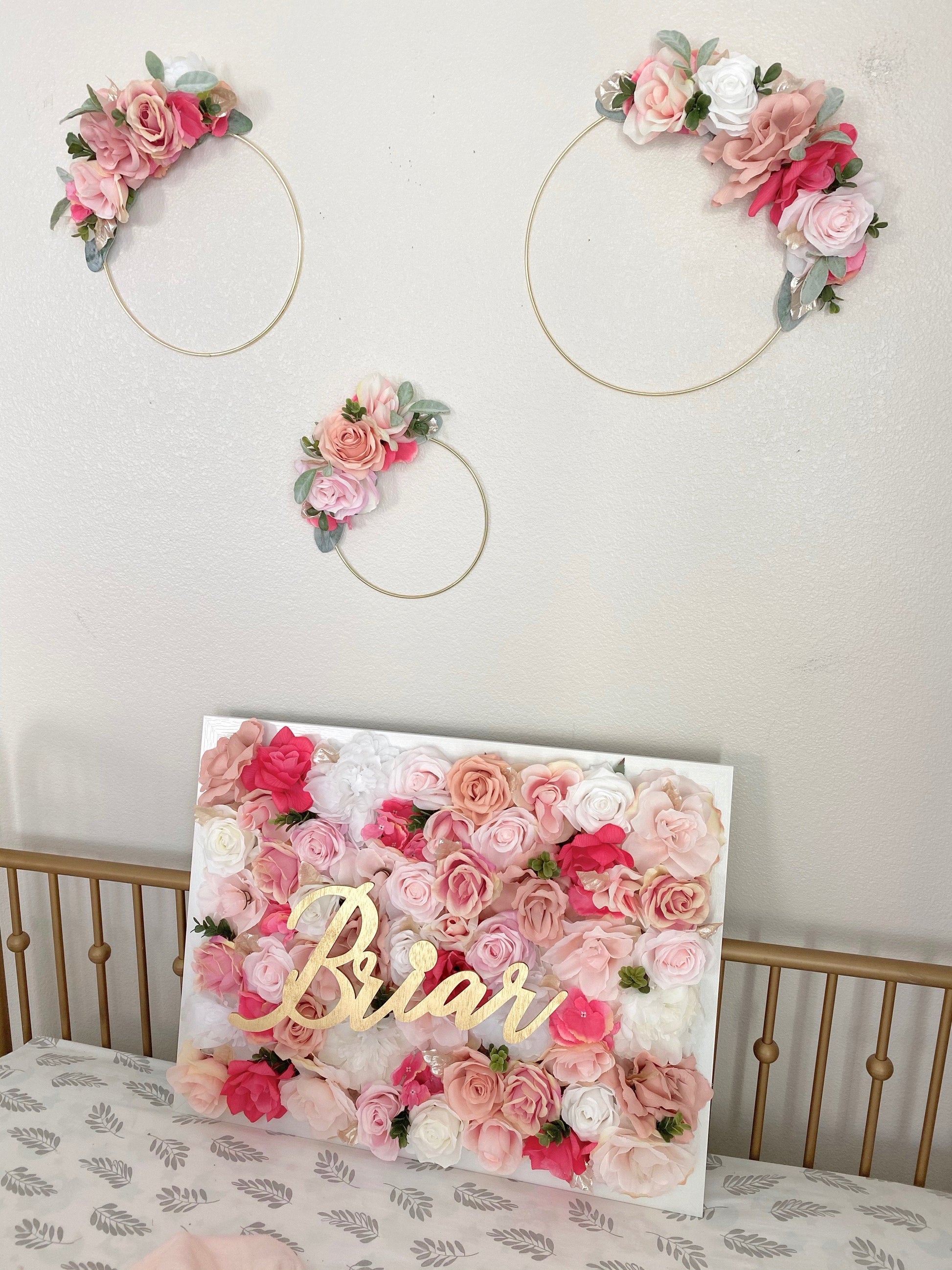 Floral wall custom name sign nursery room decor