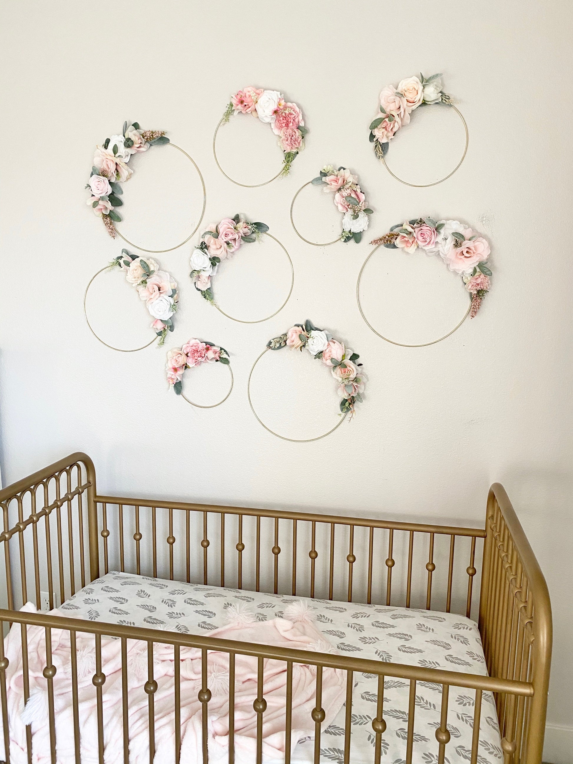 Personalized floral hoop sign with premium artificial flowers