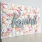 First birthday flower wall name sign cake smash photo backdrop