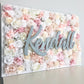 Bridal Floral Wall with Name Sign Faux Flower Personalized Wood Backdrop