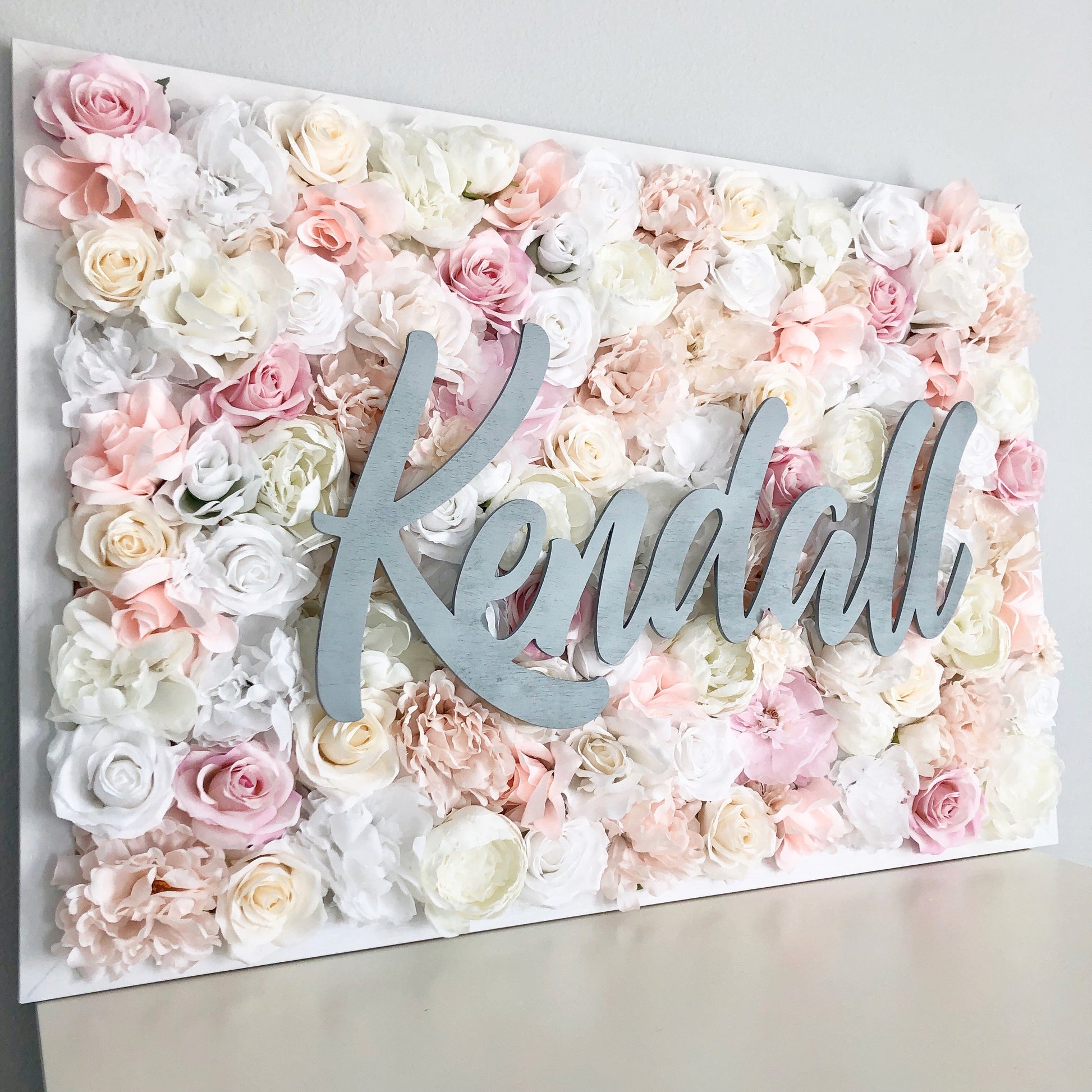 Flower wall name sign personalized floral backdrop for party