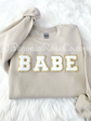 BABE chenille patch sweatshirt in black - girl trip and best friend sweatshirt