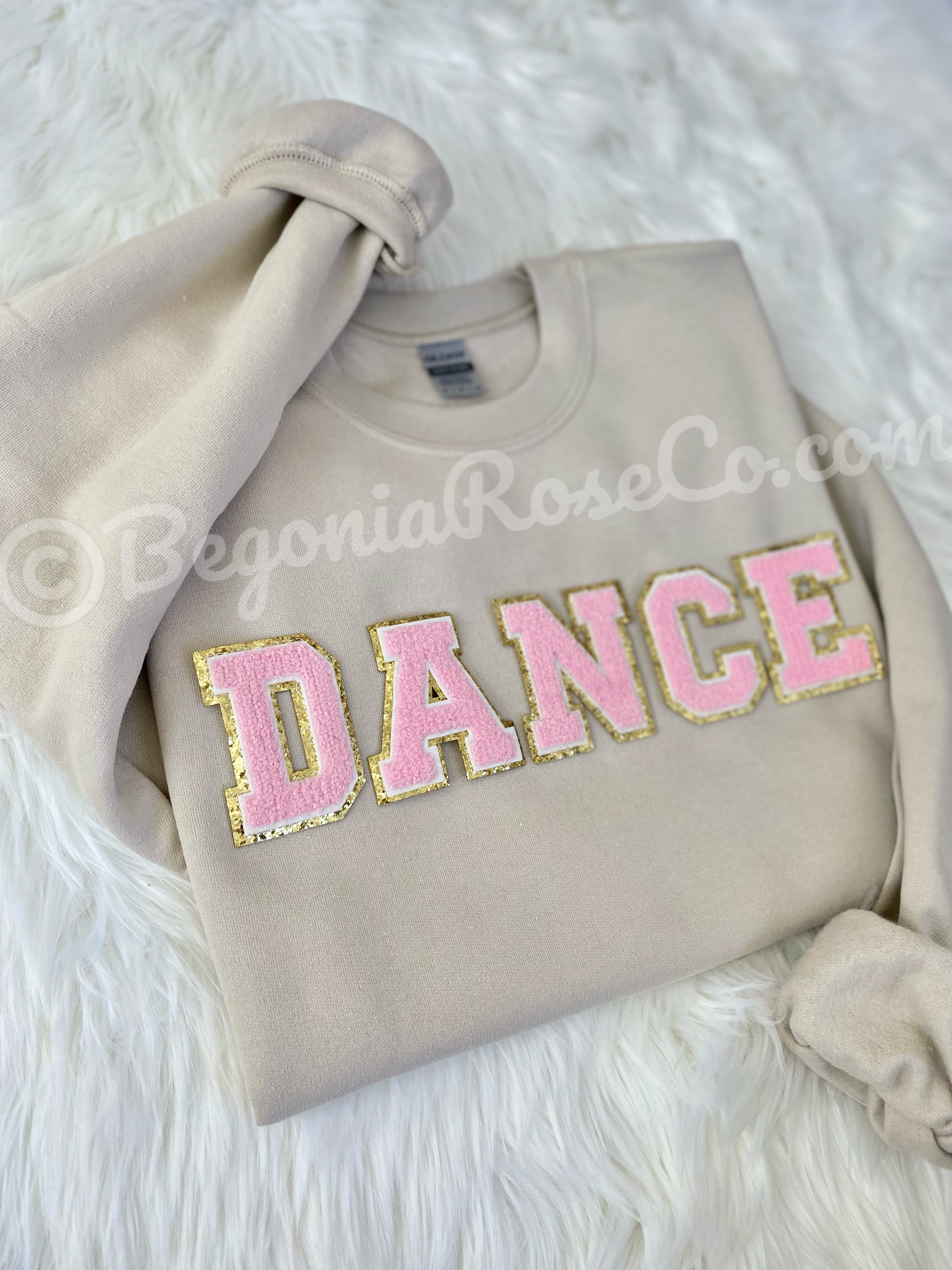 Youth size DANCE chenille patch crewneck sweatshirt for young dancers