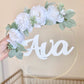 Custom name hoop wreath pastel flowers girl bedroom