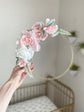 Hand-crafted custom floral hoop with baby name lettering