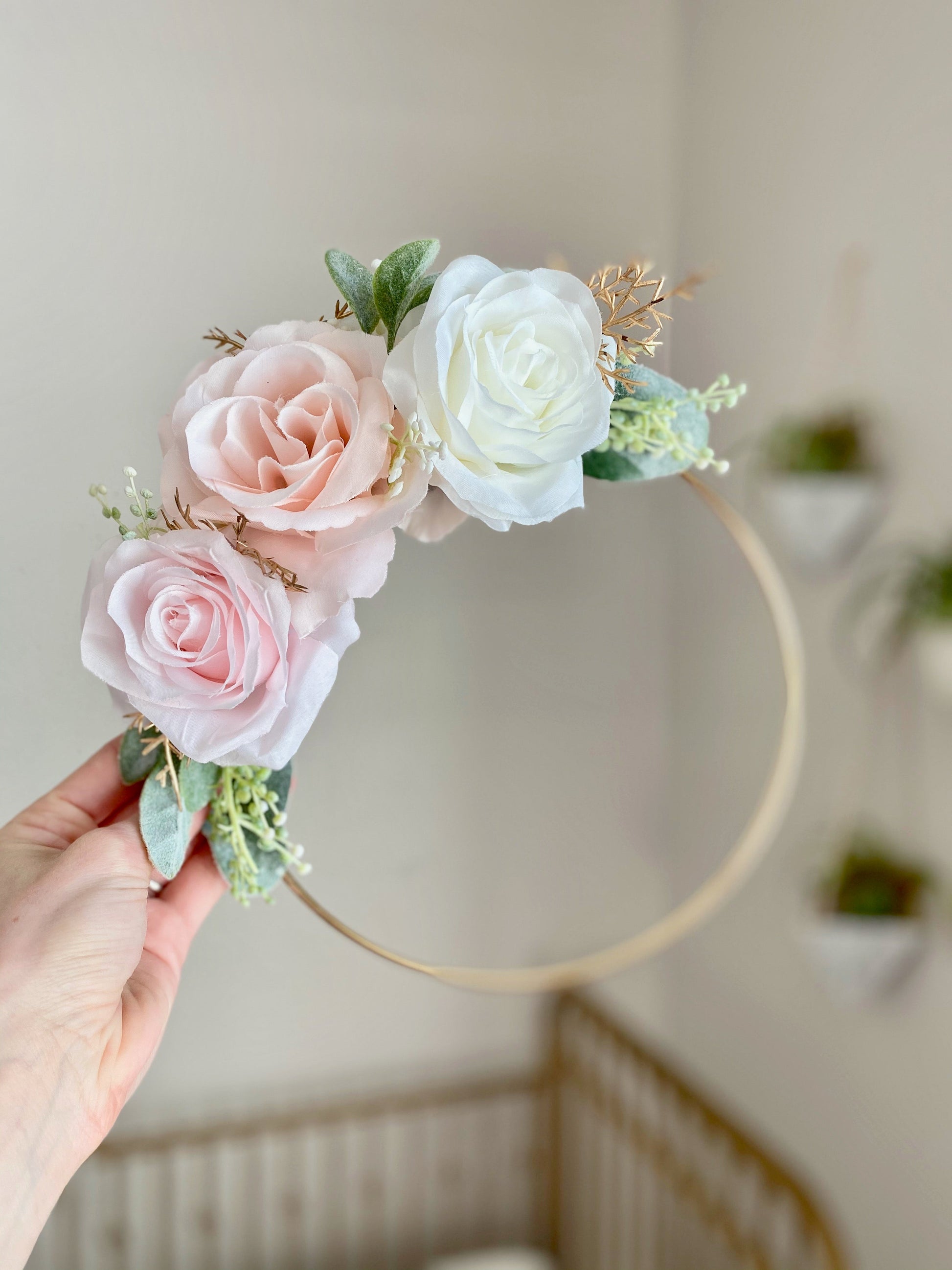 Custom floral hoop wreath with premium artificial blooms