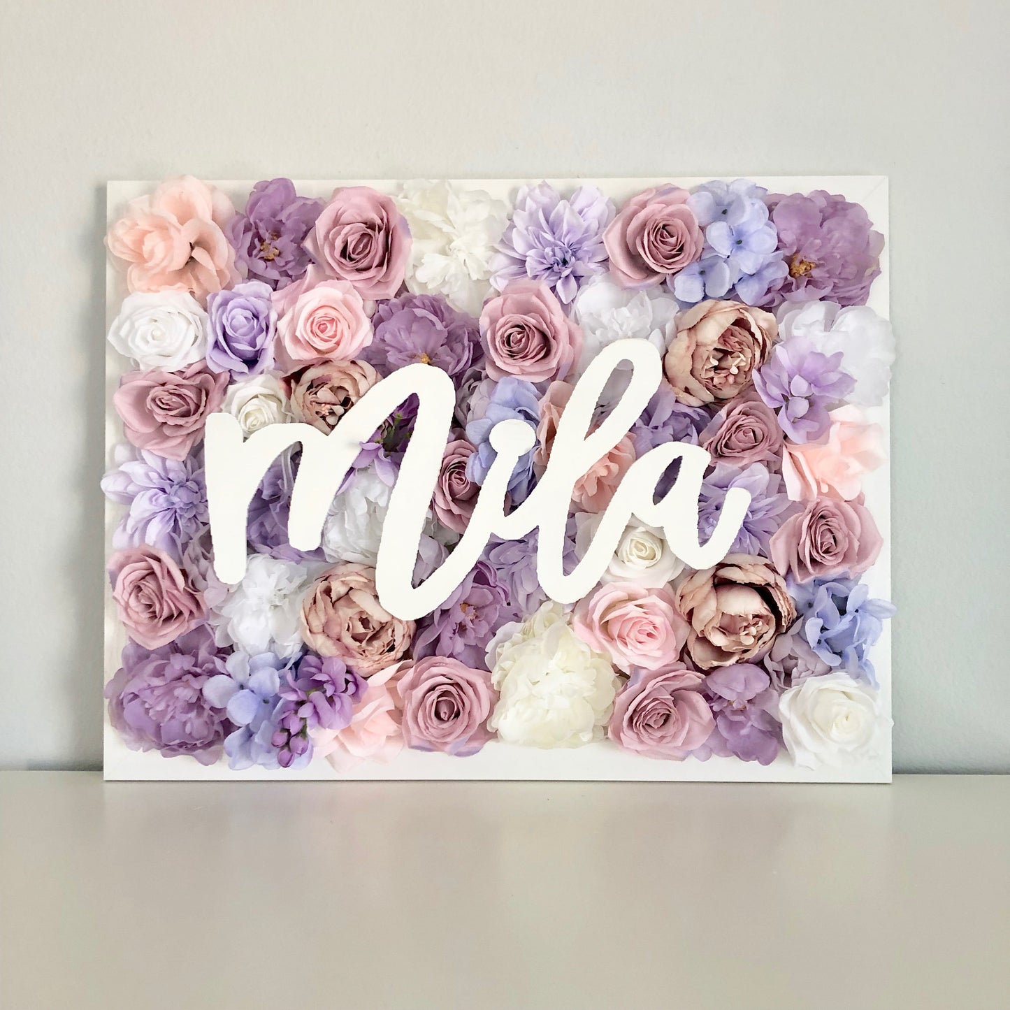 Custom Floral Wall with Name Sign Backdrop Personalized Wedding Decors