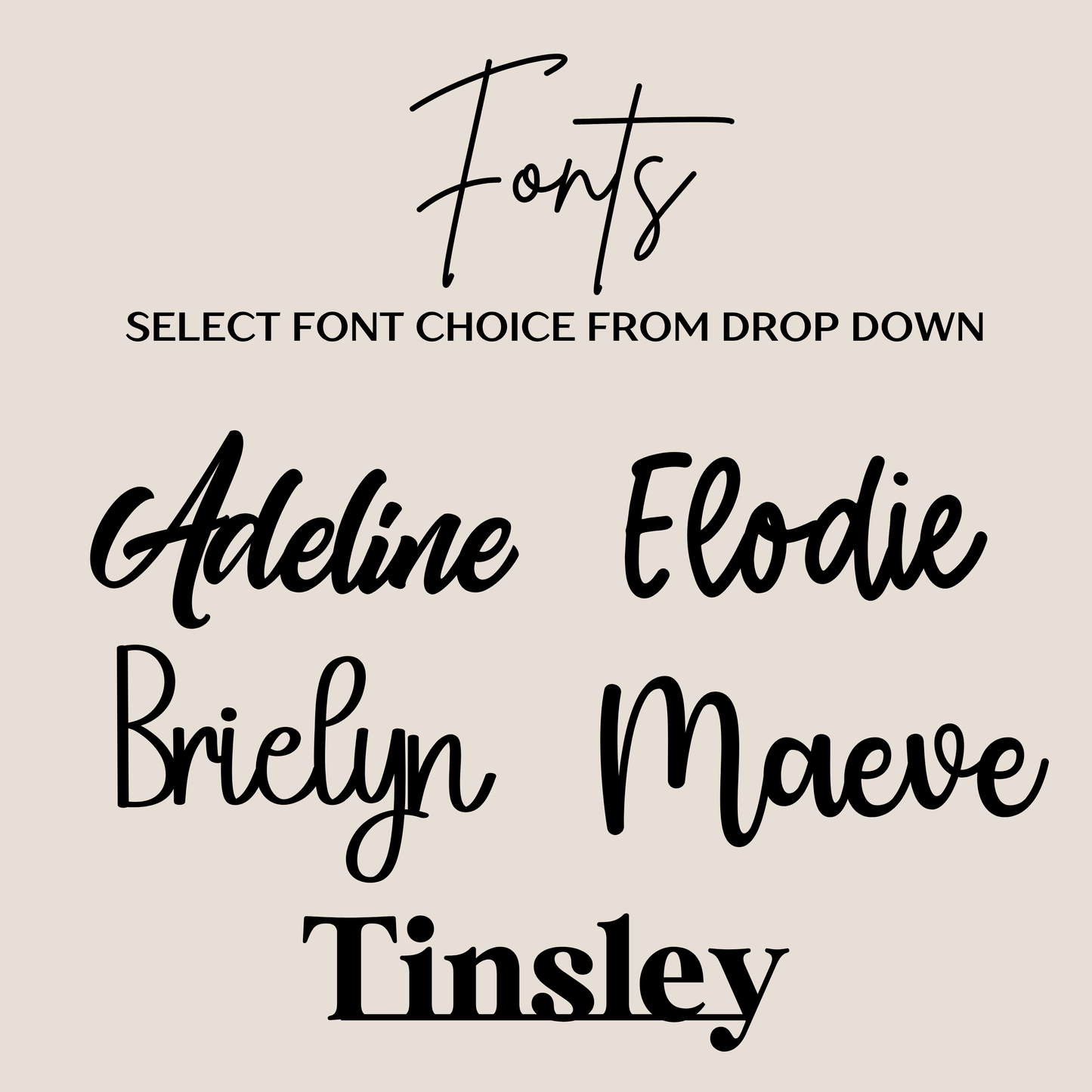 Flower wall name sign font options for personalized event backdrop