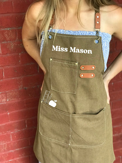 Teacher Apron with Pockets Durable Canvas School Smock