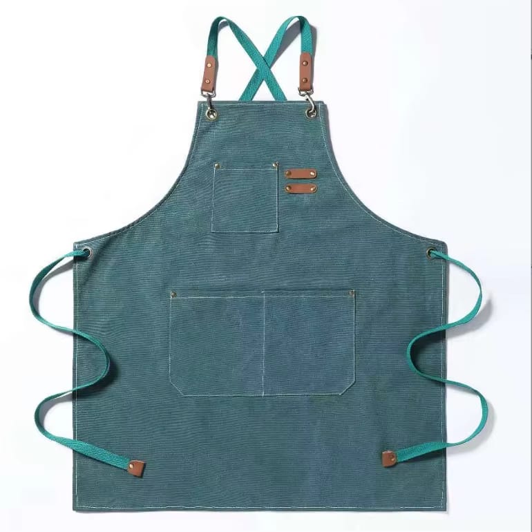 Teal pedicurist nail artist apron cross back water resistant canvas gear