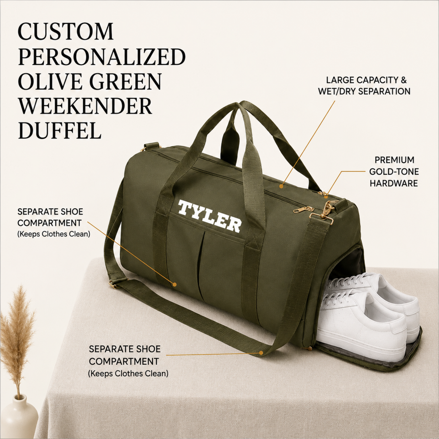 Custom Sports Gym Weekender Bag with Shoe Storage & Travel Duffel