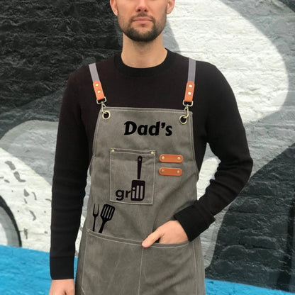 Custom BBQ Apron for Men Grill Master Aprons with Tool Storage Pockets
