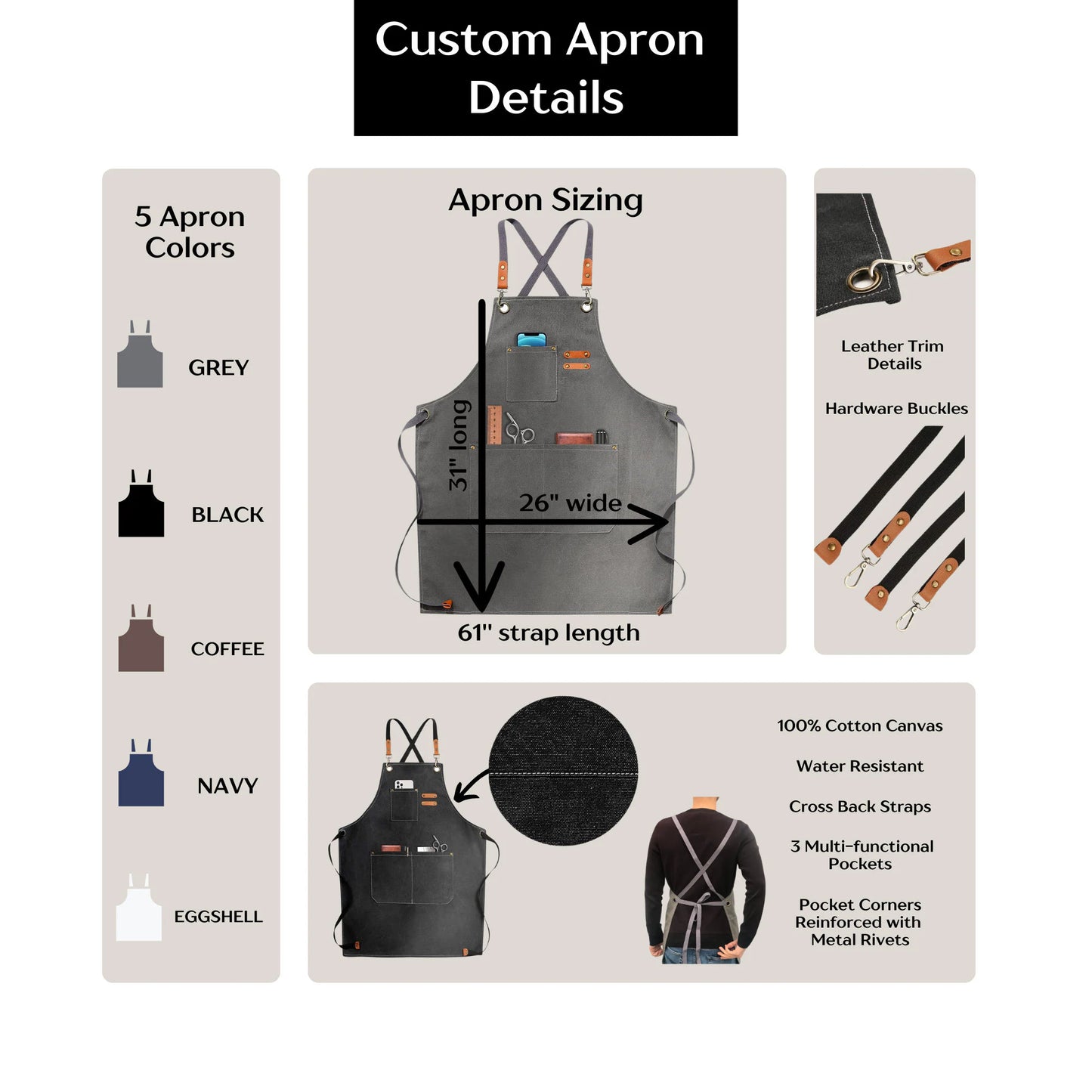 Custom BBQ Apron for Men Grill Master Aprons with Tool Storage Pockets