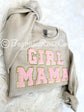 GIRL MAMA BOY MAMA sweatshirt - model wearing white Gildan crewneck