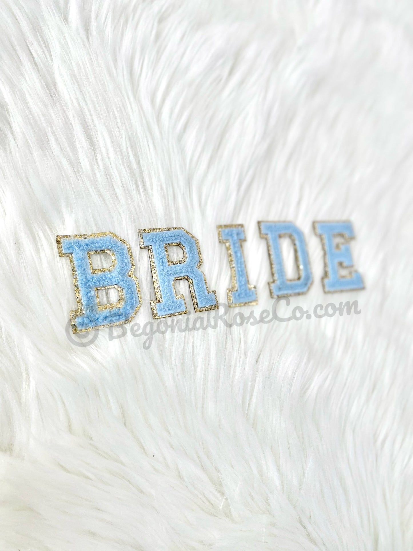 BRIDE letter patches color comparison chenille sequin pearl options