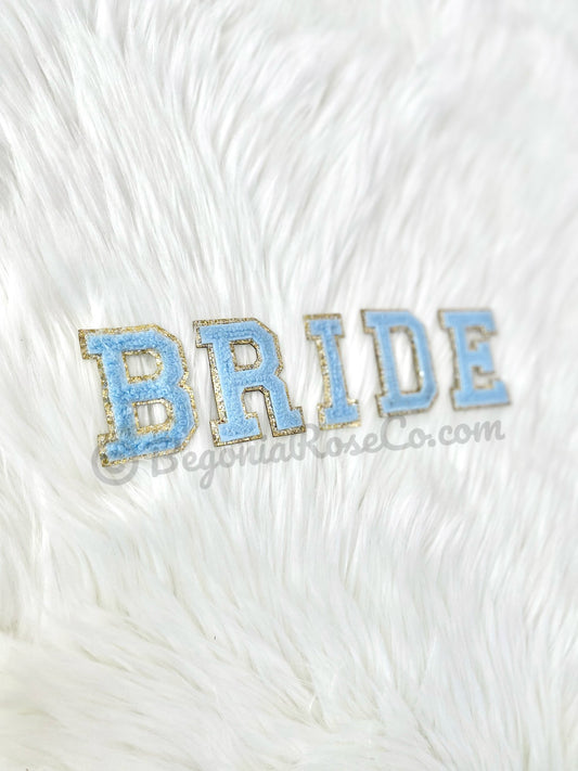 BRIDE chenille letter patches color guide bridal shower sew-on iron-on set
