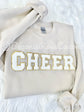 Chenille CHEER patch crewneck sweatshirt in grey with light pink patch - cheer gift