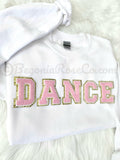 Chenille DANCE patch crewneck sweatshirt in white - gift for dancers and dance moms