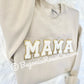 Chenille letter patches in pink on white textured background