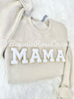 Chenille MAMA Patch Sweatshirt patch color options light pink aqua medium pink