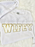 WIFE chenille patch crewneck sweatshirt in white - wife sweatshirt gift